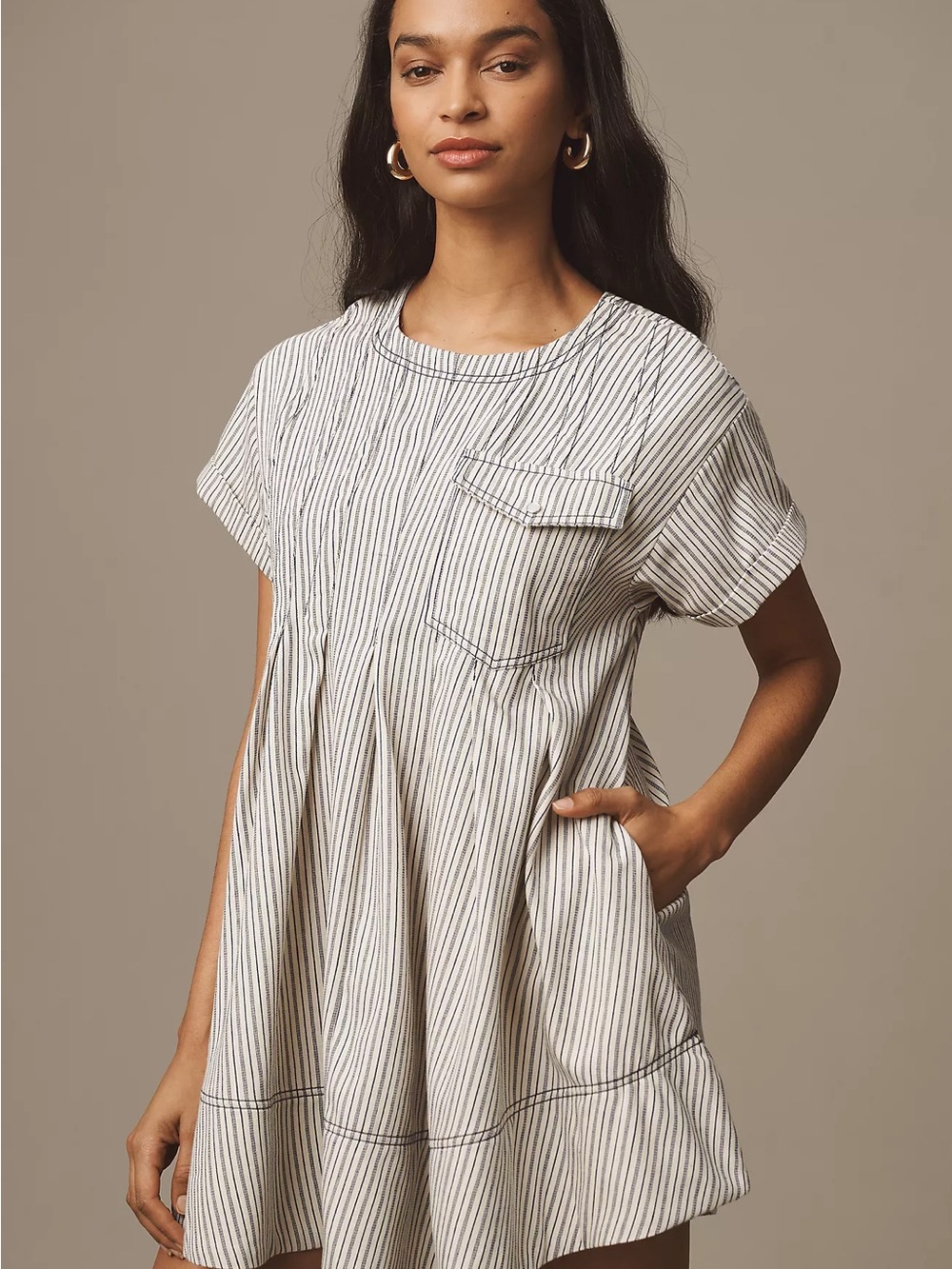 Short-Sleeve Denim Mini Swing Dress